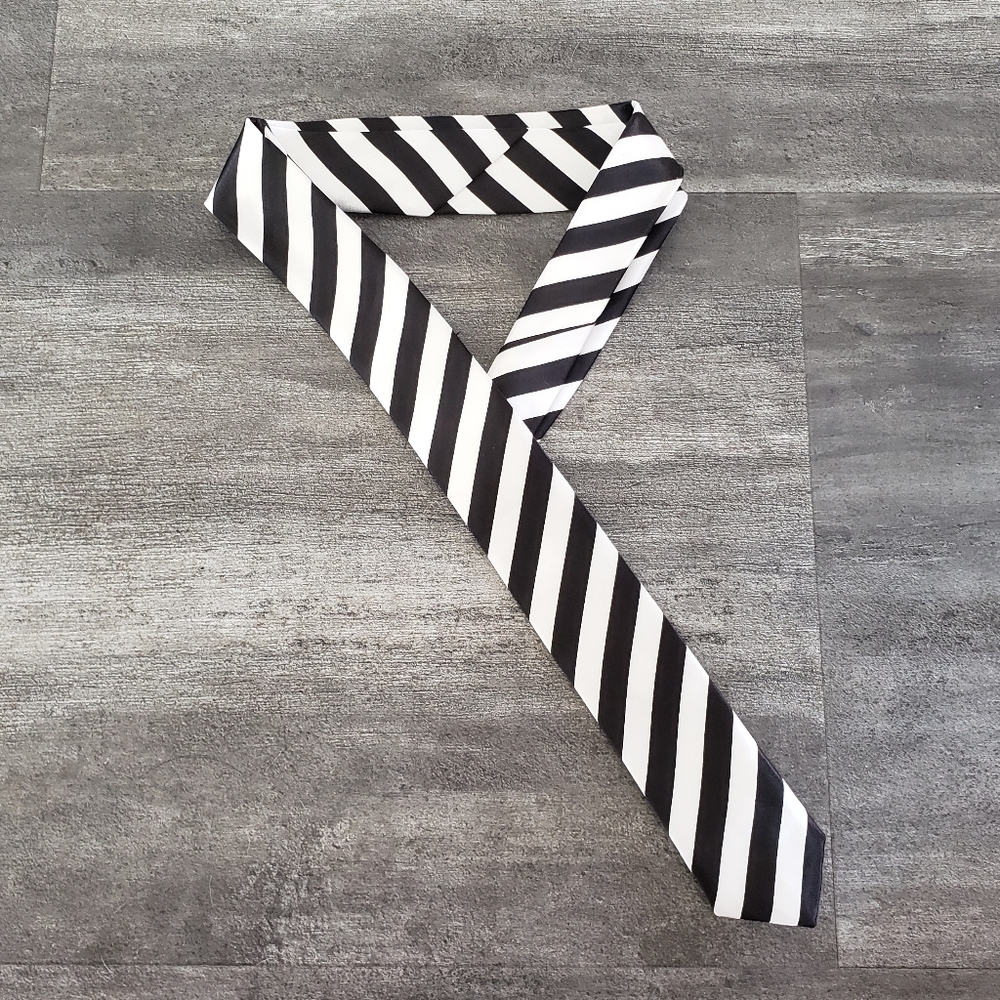 White Black Beetlejuice Striped Cosplay Tie - Picture 1 of 2